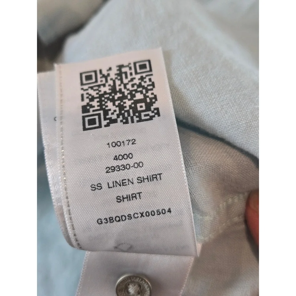 True Religion Shirt Mens 3XL Blue Linen Button Up Short Sleeve Slim Fit Resort